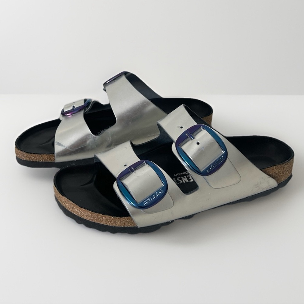 Birkenstock Arizona Big Buckle Sandals Leather - Metallic Silver - US Size 9-9.5